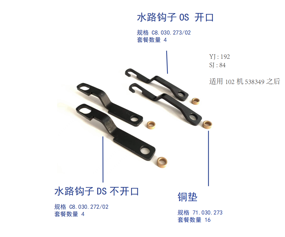 Heldelberg Dampening Hook (DS, Closed) & Dampening Hook (OS, Open) & Copper Washer